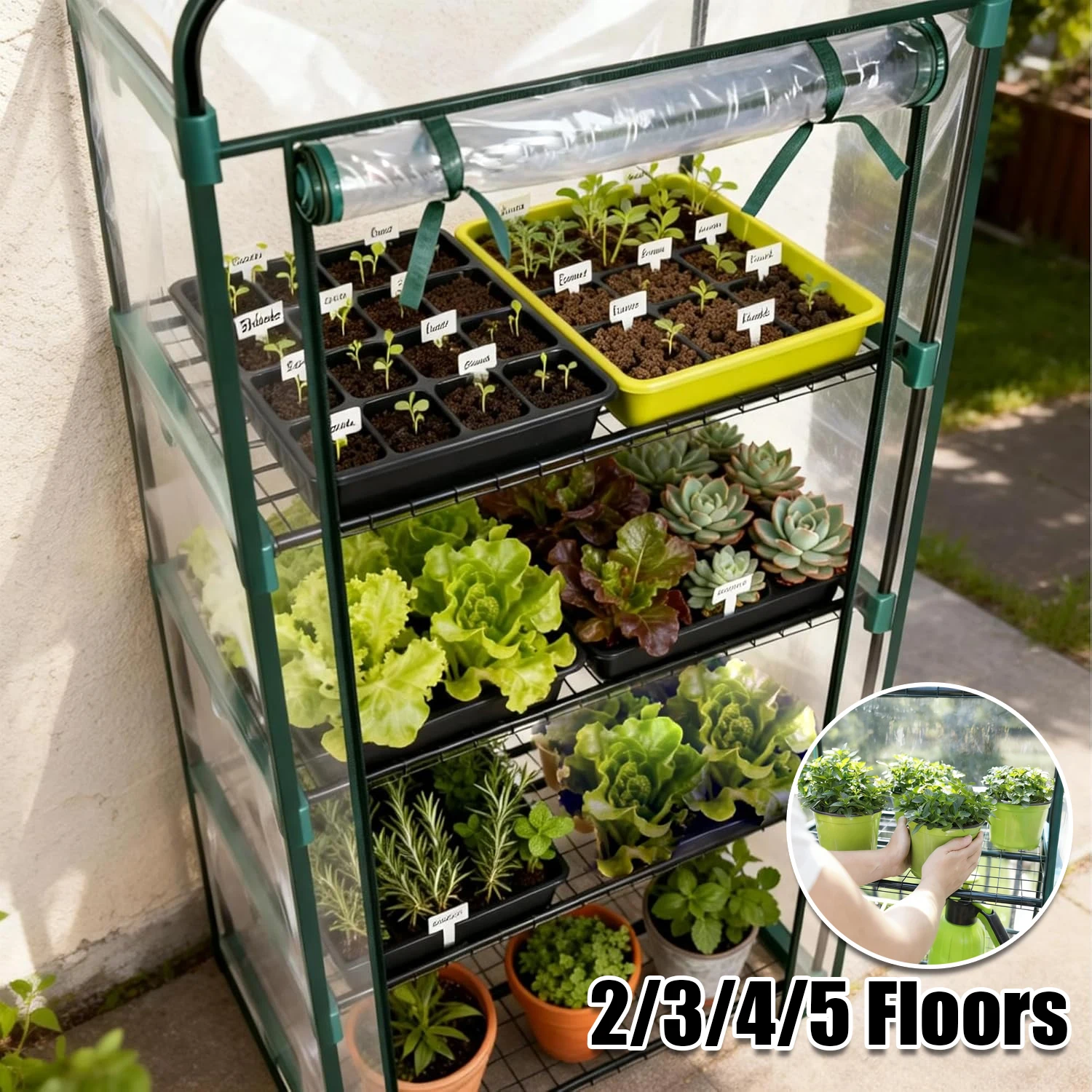 PVC Plastic Mini Greenhouse Tiered Growbag Grow House with Cover Five Floor Green Garden Greenhouse Outdoor for Household