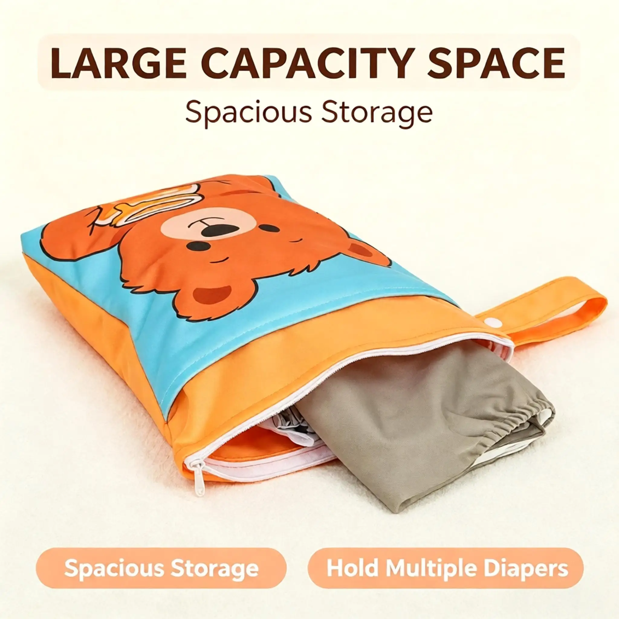 Baby Maternity Diaper Storage Bag 25x35cm Double Pocket Wet Dry Separation Waterproof Cartoon Snap Handle Travel Pouch
