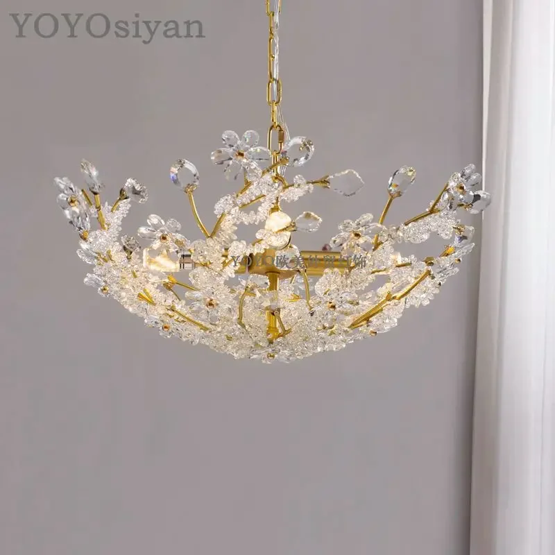 #French light luxury brass cloud crystal chandelier ceiling lamp, living room dining room bedroom bedside entrance