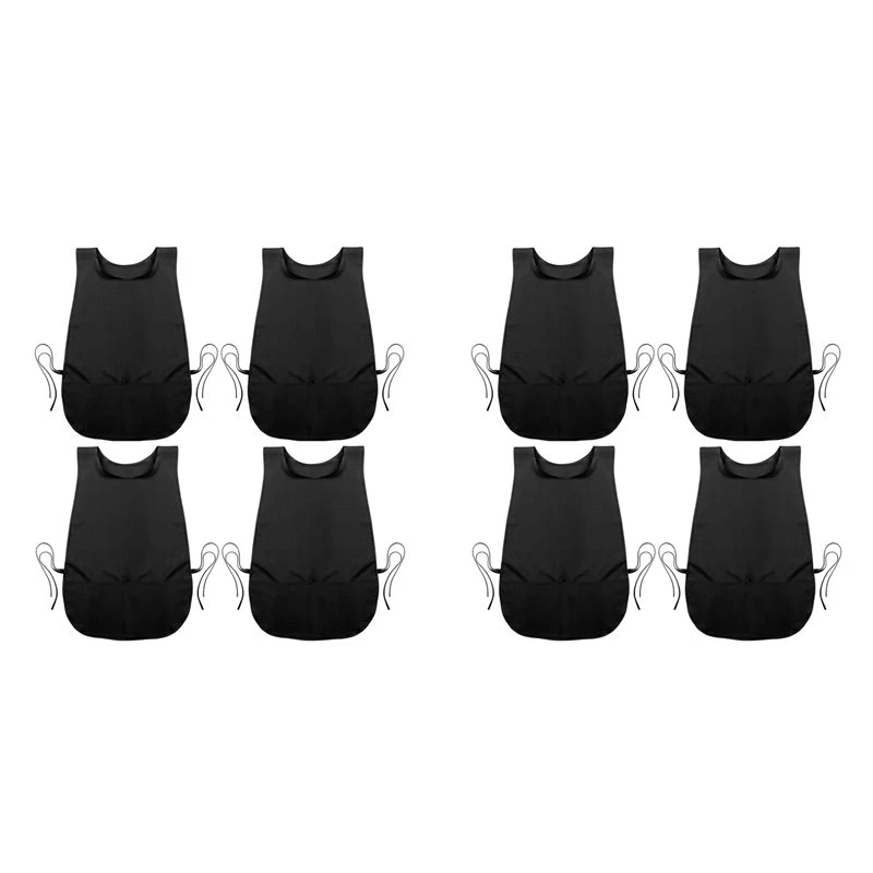 DTEN-8 Pack Cobbler Apron With 2 Pockets, Waterproof Art Smock For Women, Men, Cleaning, Painting, Housekeeping, Work Black
