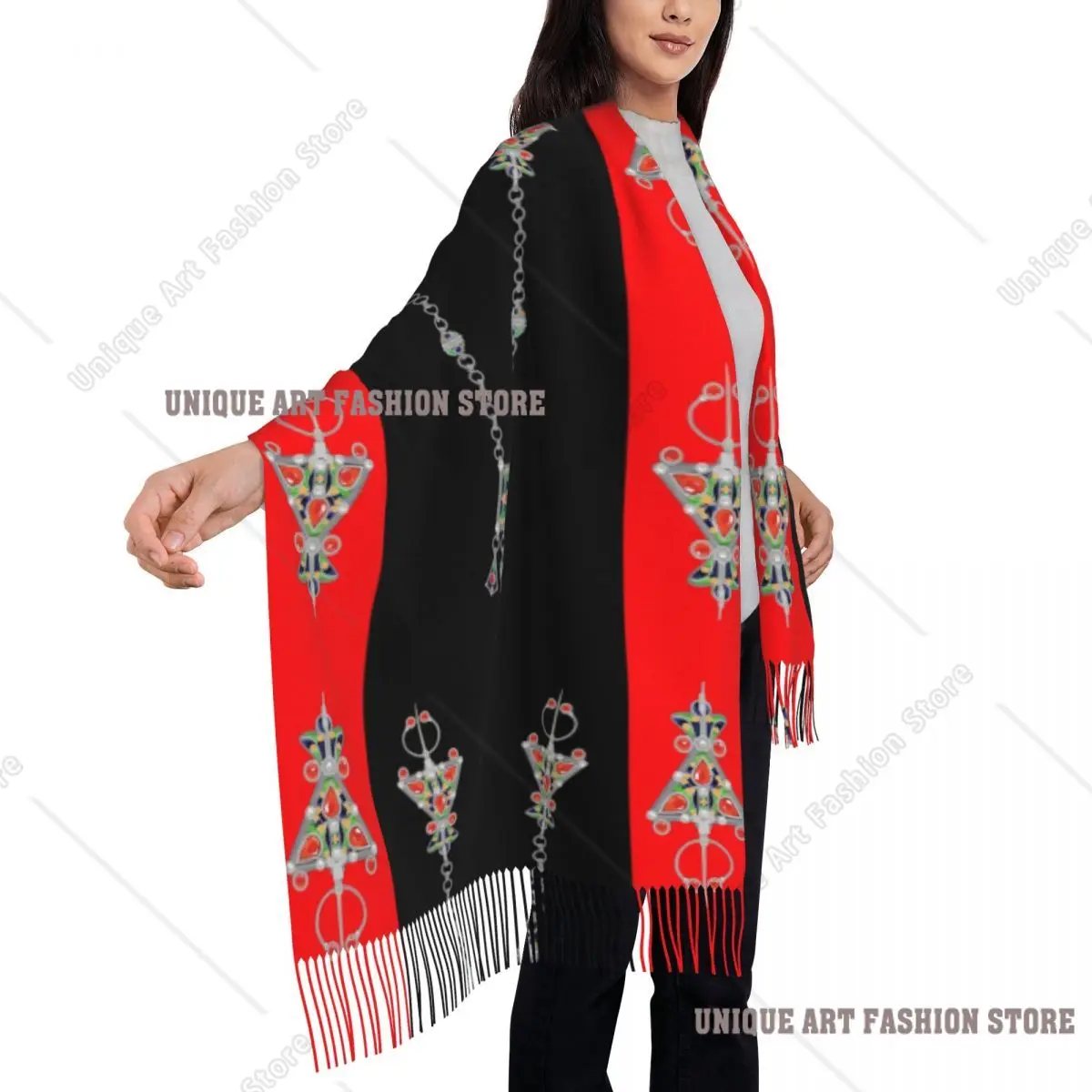 Kabyle Schmuck Schal Wrap Frauen Lange Winter Herbst Warme Quaste Schal Unisex Amazigh Teppich Berber Schals