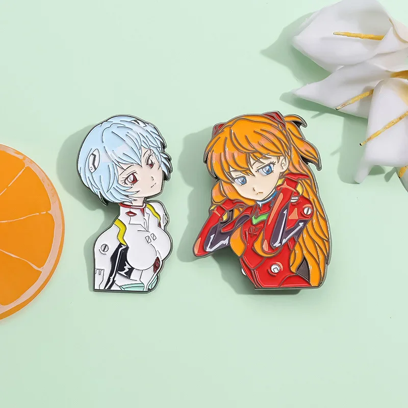 Anime Evangelion Eva Enamel Pins Ayanami Rei Asuka Langley Soryu Japanese Animation Figure Metal Backpack Pin Badge Jewelry