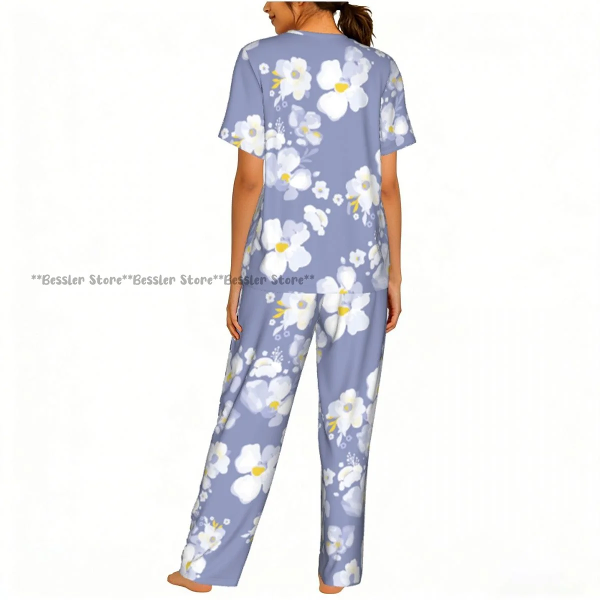 Women's 2-piece set Delicate Daisy Floral Pajamas Short sleeved Top and Pants Sleepwear view 4