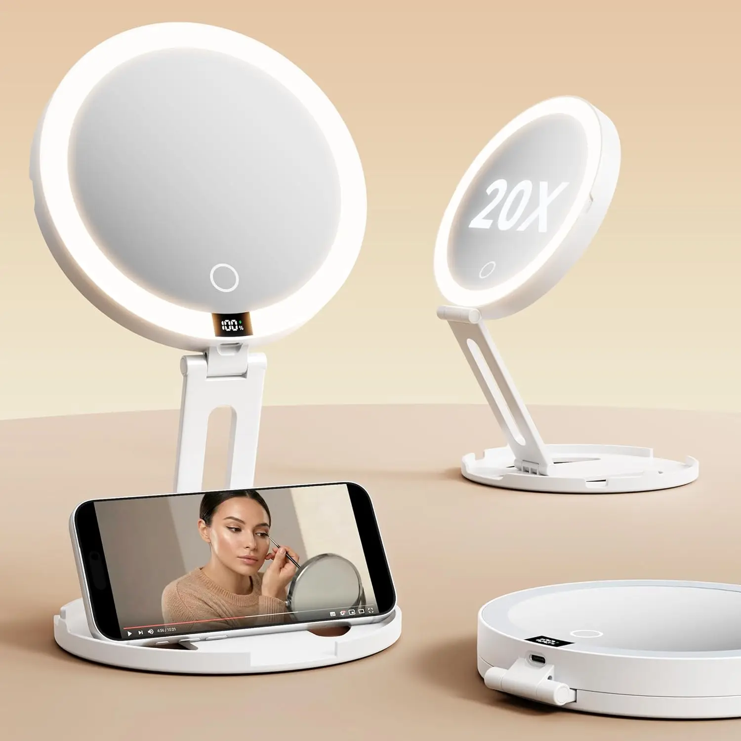 

Vanity Mirror with Lights 20X 1X Dual Magnifying Rechargeable Digital Display 3 Color Dimmable