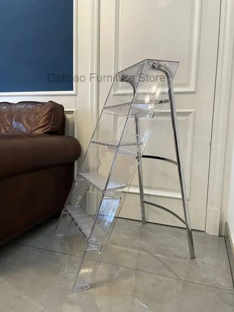 

Acrylic Herringbone Ladder Steps Folding Transparent 5 Step Stool with Anti-Slip Sturdy Wide Pedal Lightweight Household Kitchen
