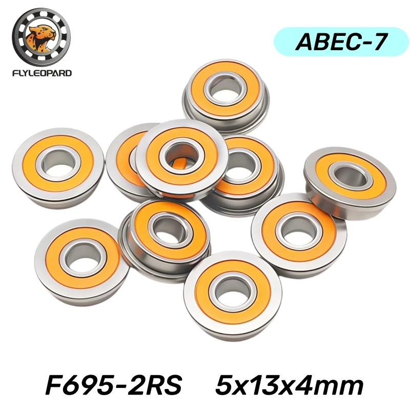 Orange Rubber Sealed Bearing 10pcs F695RS F695-2RS Flange Bearing 5x13x4 mm High Precision ABEC-7 for VORON 3D Printer