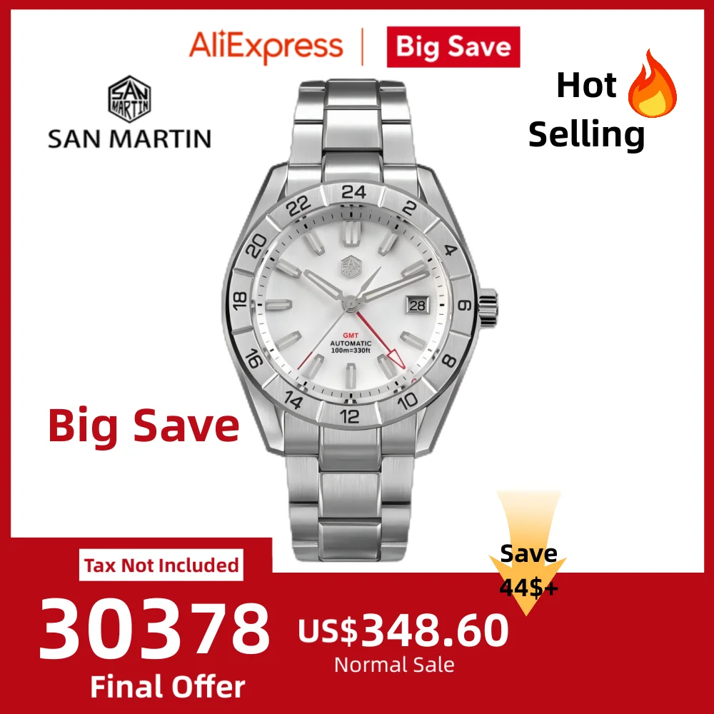 

San Martin 42mm Men Watch NH34 GMT Natural MOP Dial 3H Date Swim Automatic Sapphire BGW-X1 Blue Luminous Dress Reloj SN0130