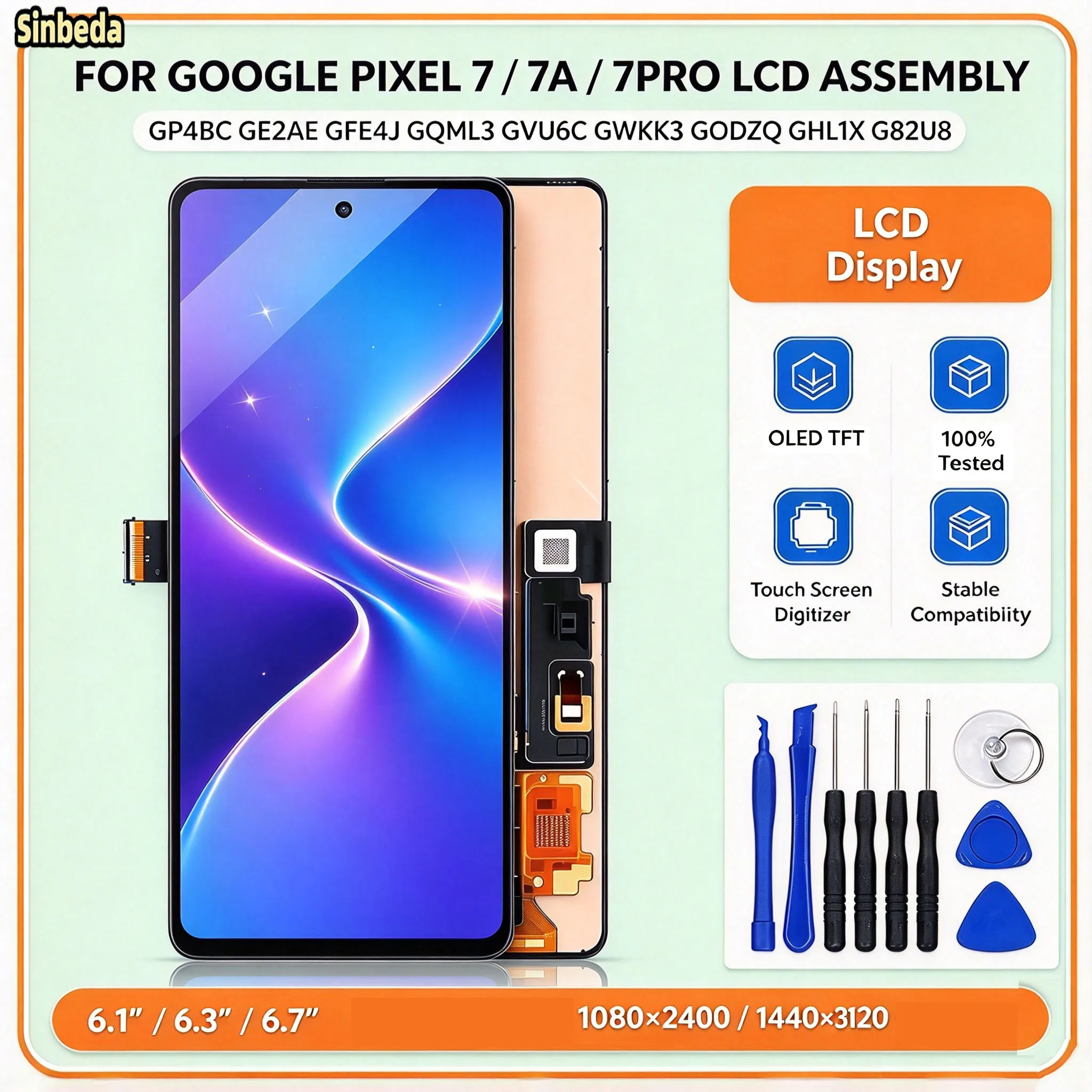 OLED TFT Display For Google Pixel 7 7A 7 Pro LCD Display GP4BC GQML3 GWKK3 Touch Screen Assembly Replacement With Repair Tools