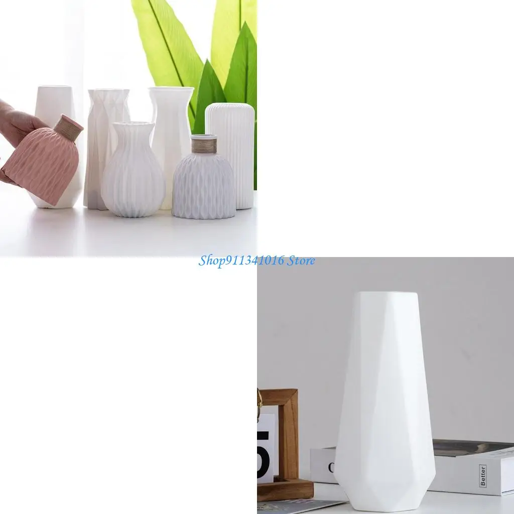 Modern Flower Vase Imitation Ceramic Flower Pot Plants Flowers Arrangement Container Ornament Home Living Room Decor