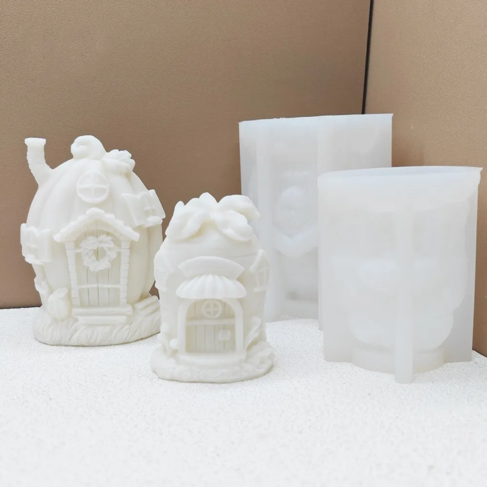 Creative Christmas Small House Silicone Mold DIY Easter Halloween Candle Mould Plaster Ornament Epoxy Resin Molds