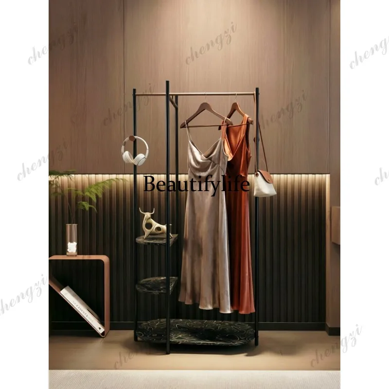

Coat rack floor-to-ceiling household simple modern carbon steel Italian hanger solid wood advanced vertical