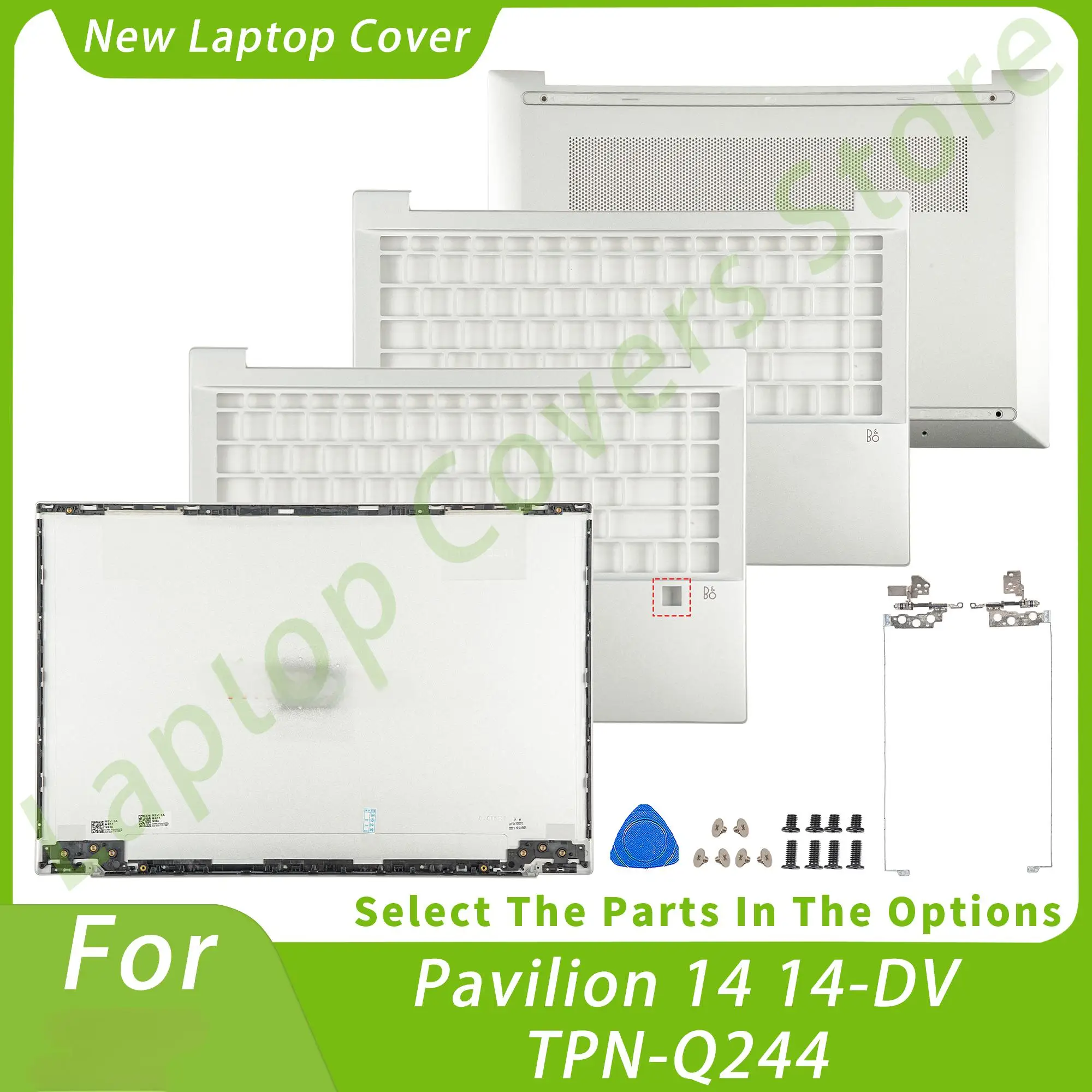 

Laptop Covers For Pavilion 14 14-DV TPN-Q244 LCD Back Cover Palmrest Fingerprint Bottom Case Hinges Replacement Silver