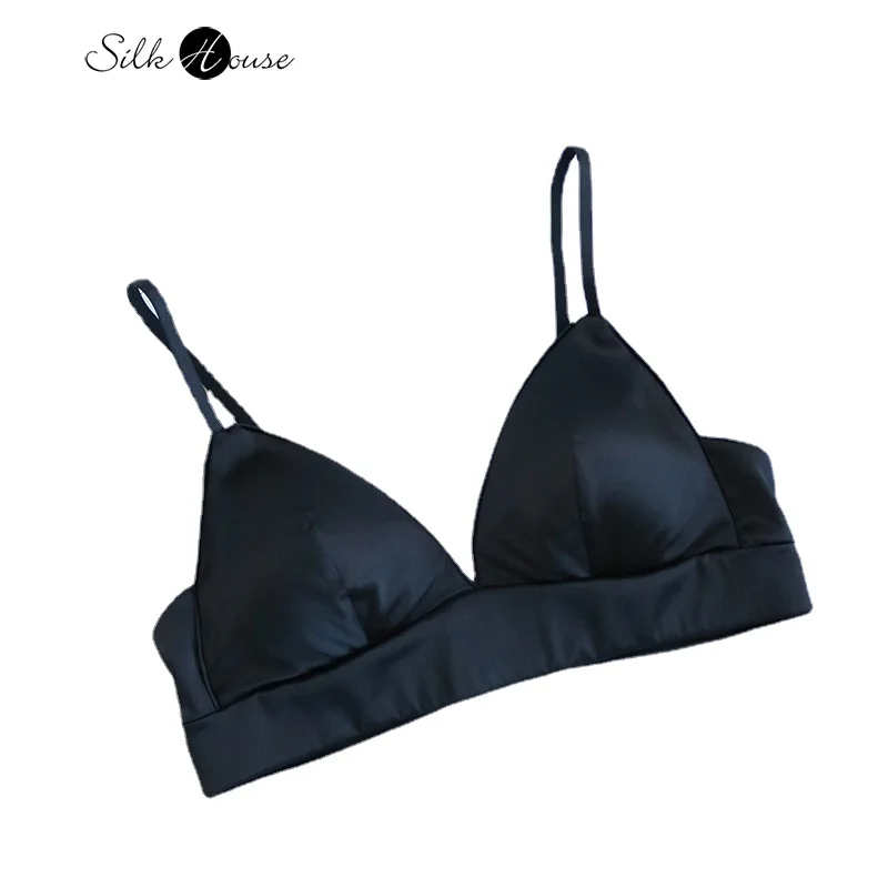 2023 New Silk Satin French Bra Without Steel Ring Thin Natural Silk Triangle Cup Women\'s Sexy Bra