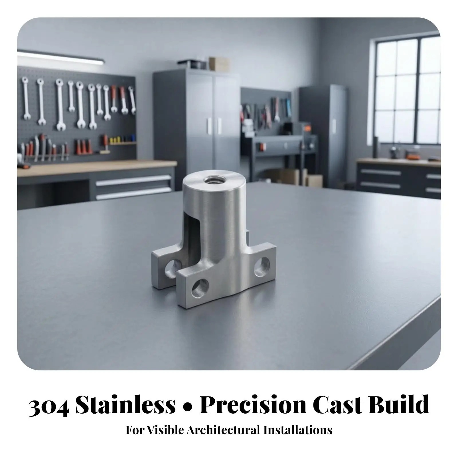 Cylindrical Glass Clamp | Brushed Silver Finish, Three Drilled Through-Holes, Glass Clamp with Mounting Ears