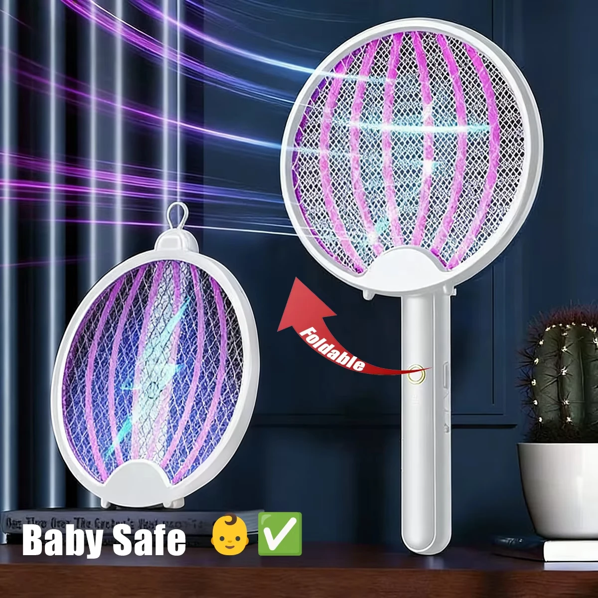 Foldable Handheld Electric Mosquito Killer Upgraded 4 In 1 Bug Zapper USB Rechargeable Fly Swatter With UV Light Trap Insect