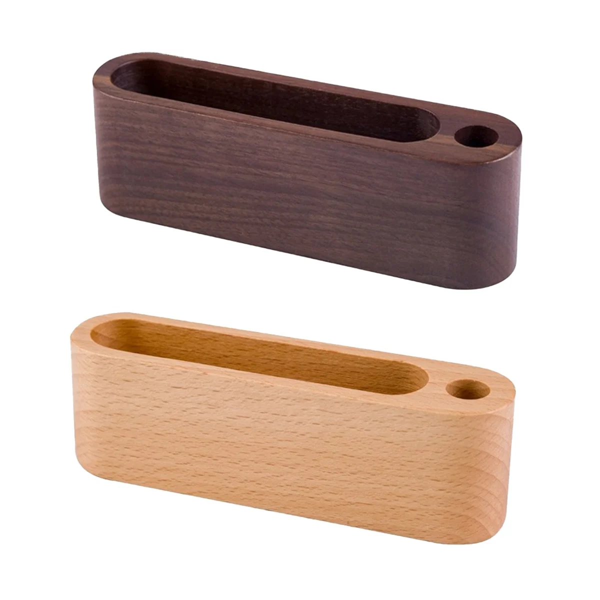 

Solid Wood Business Card Holder Desk Storage Beech Walnut Wood Business Card Holder with Pen Holder