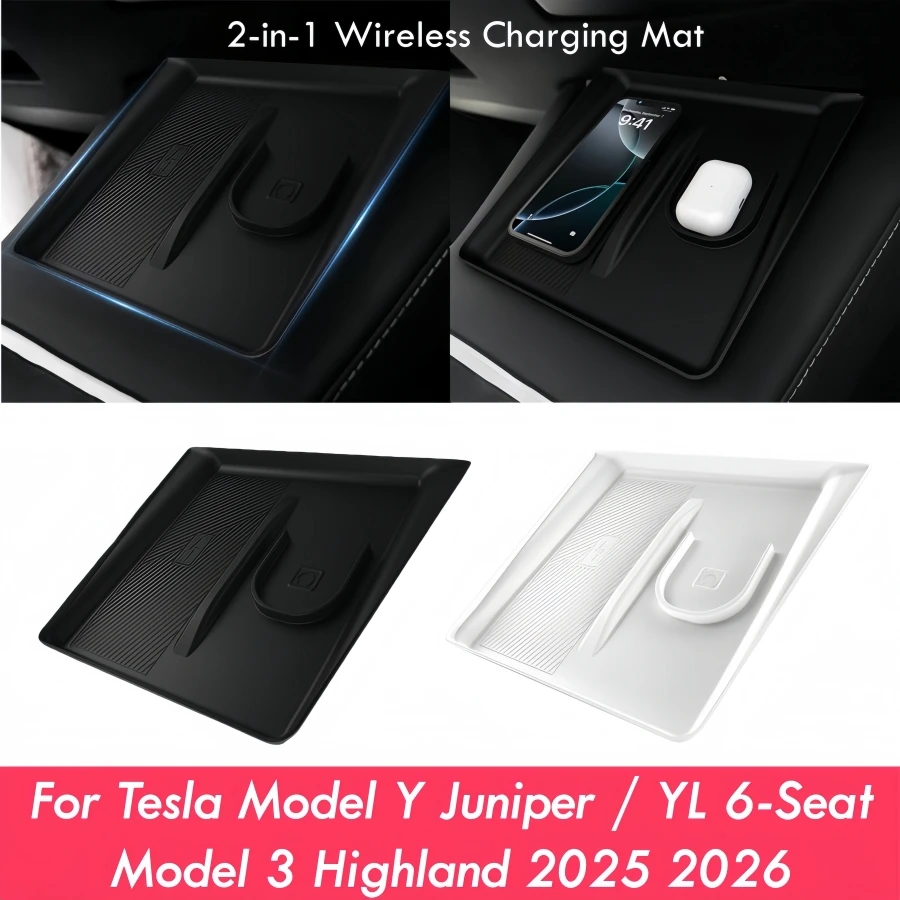2-in-1 Wireless Charging Silicone Mat for Tesla Model Y Juniper / YL 6-Seat 2025+ & Model 3 Highland Wireless Charging Protector