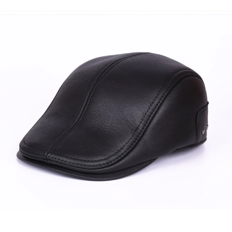 

New Unisex Genuine Leather Duckbill Boina Thin Berets Hats For Men/Women Leisure Black/Brown 54-61cm Fitted Cabbie Bonnet