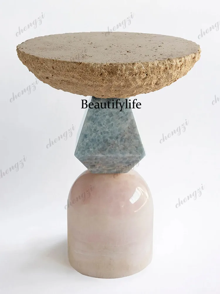 Light luxury, marble edge few living room sofa small coffee table modern simplicity, bedroom bedside table