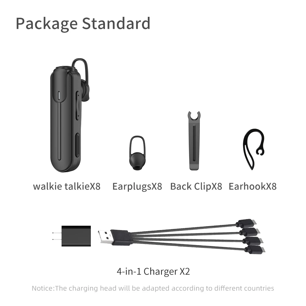 CBCBTWO 8 قطعة GT-278 مشبك الأذن اسلكية تخاطب PMR FRS قابلة للشحن المحمولة البسيطة اتجاهين راديو نوع-C شاحن لمطعم