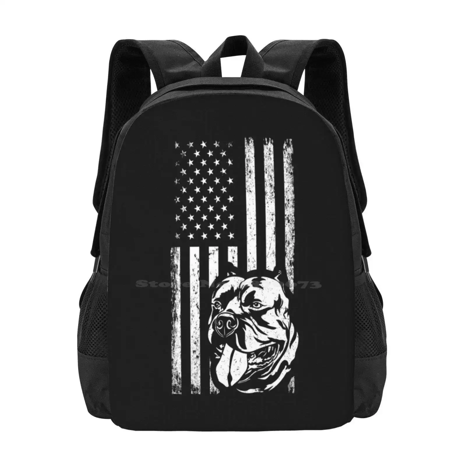 

Patriotic Flag American Pocket Bully Teen College Student Backpack Pattern Design Bags American Dog Badass Pitbull Pocket Bully
