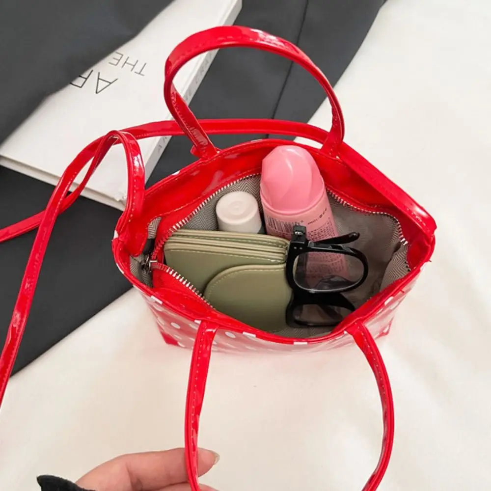 Rural Style Polka Dot Lattice Cherry Handbag Lovely Bowknot Lace Plaid Handbag Leisure Commuting Sweet Crossbody Bag Travel