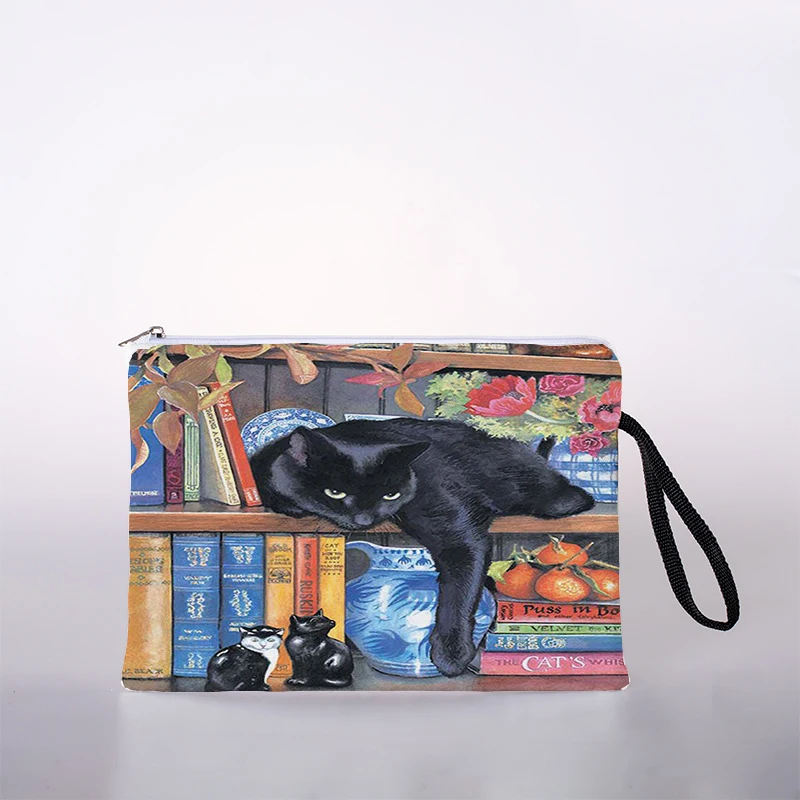 

Oil painting cat print ladies cosmetic bag cute leisure travel portable storage handbag cosmetic bag toiletries bag