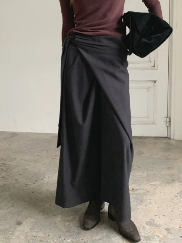 الرجعية Sle غير المتماثلة عالية الخصر النطاقات ميدي تنورة المرأة Faion الإحساس تصميم تحسس تراجع تصميم تحسس تنورة #5