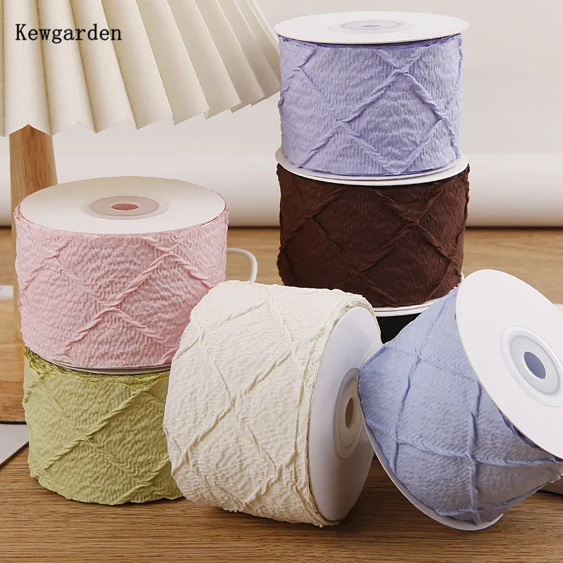 Kewgarden Grid Plaid Geprägtes Band 50 mm 2 Zoll für DIY Haarschmuck Schleifen Basteln Blumenverpackung 10 Yards