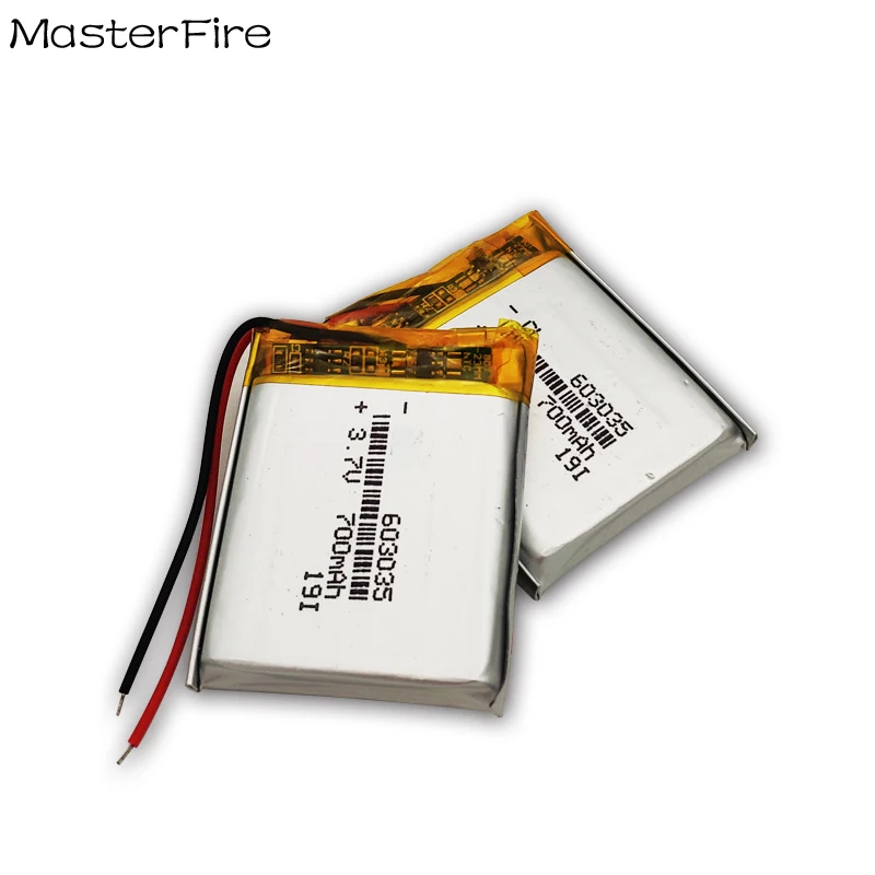 2pcs/lot 3.7V 700mah Rechargeable Lithium Polymer Battery 603035 for Bluetooth Speaker Voice Recorder LED Light Smart Watch Cell