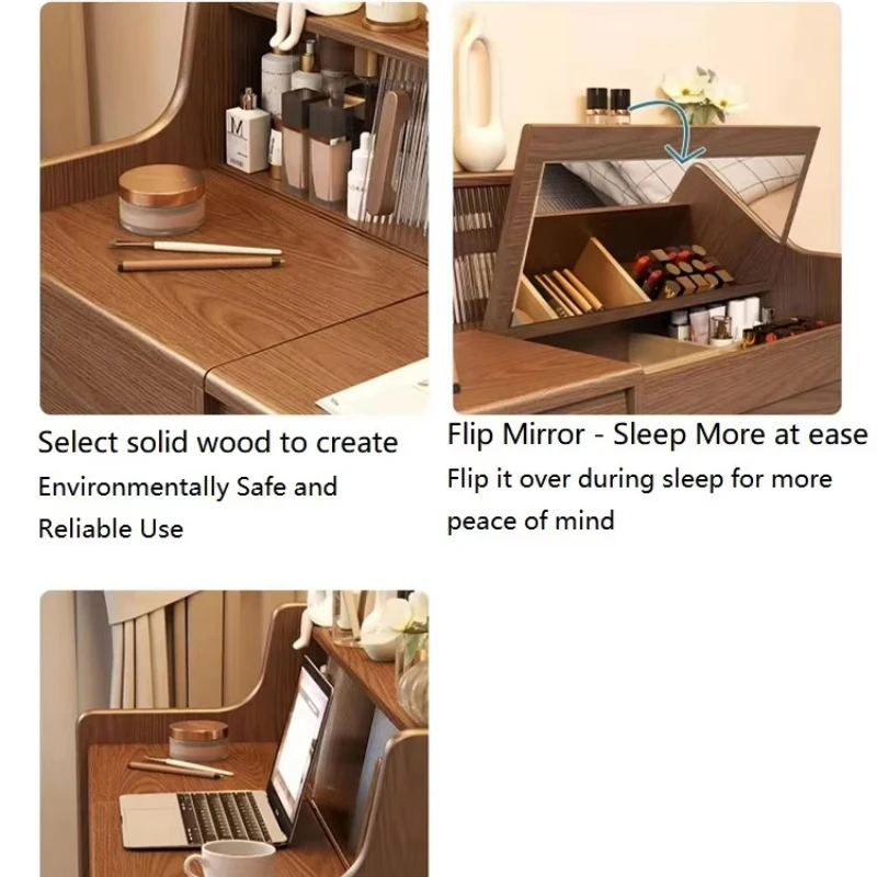 Modern minimalist bedroom full solid wood clamshell storage integrated dresser desk and dresser