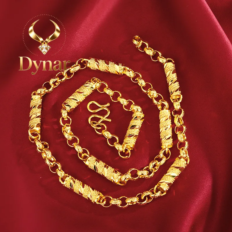 

Dynar Jewelry Premium AU999 Gold Clavicle Olive Round Bead Hollow Necklace 24K Real Gold Frosted Men's Necklace Big Boss Gold