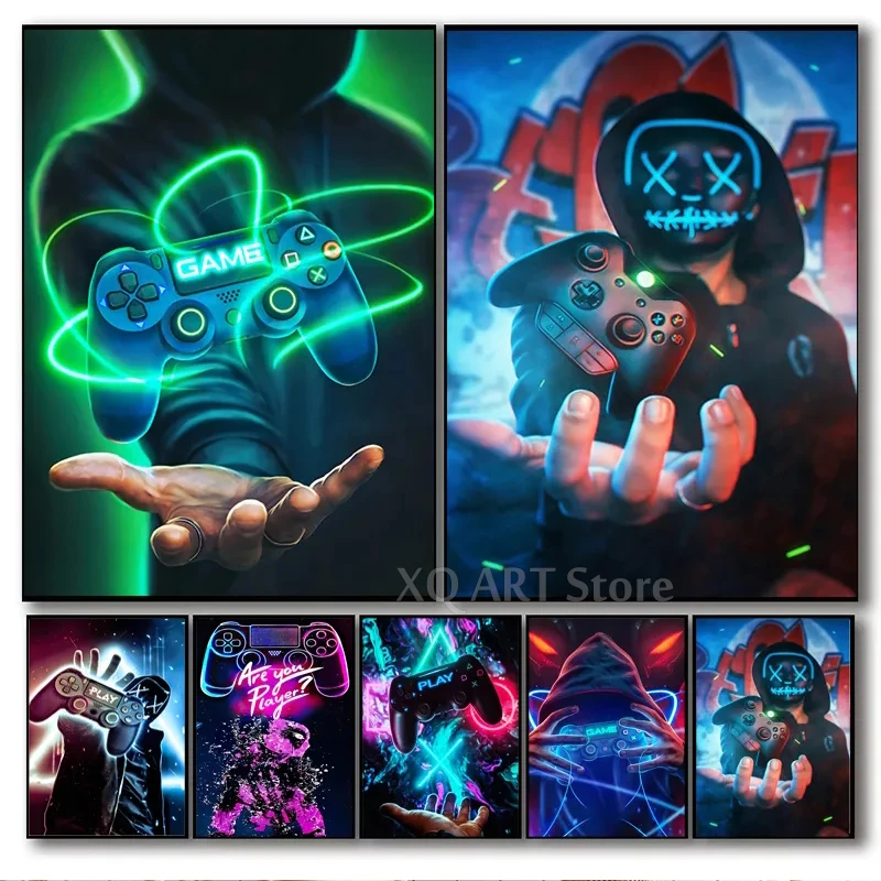 Gaming Room Gamepad Punk Style Posters Canvas Paintings and Prints Wall Art Pictures Gamer Gift for Boys Children Room Decor