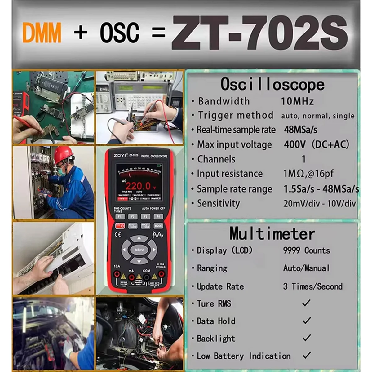 ABNP  ZT702S Digital Oscilloscope Multimeter Transistor Tester 50MHz Bandwidth 280MS Sampling Rate Support Waveform Storage