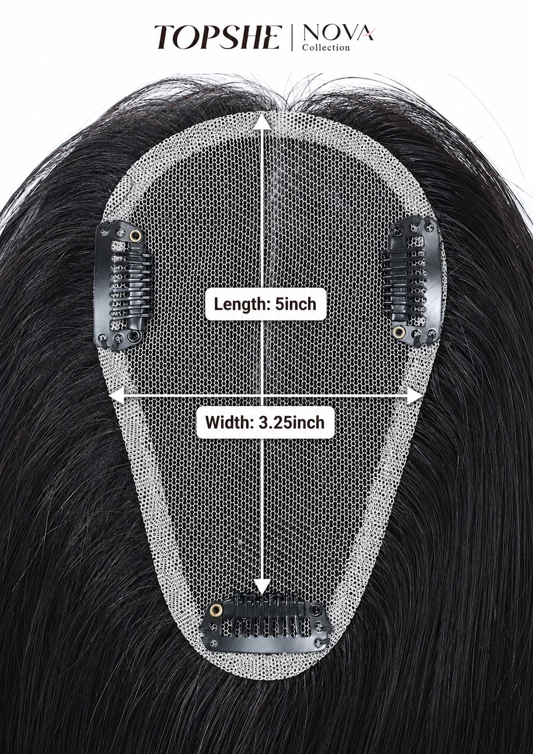 TOPSHE 12" Natural Black Hair Topper Human Hair Blend Swiss Base Clip in Toupee for Women Thinning Hair Loss Volume