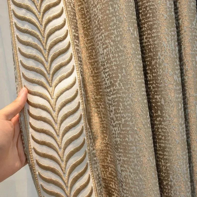 Luxury Curtains for Living Room Rice Grain Jacquard Shading Simulation  Curtain Finished Custom Physical Shading Curtains