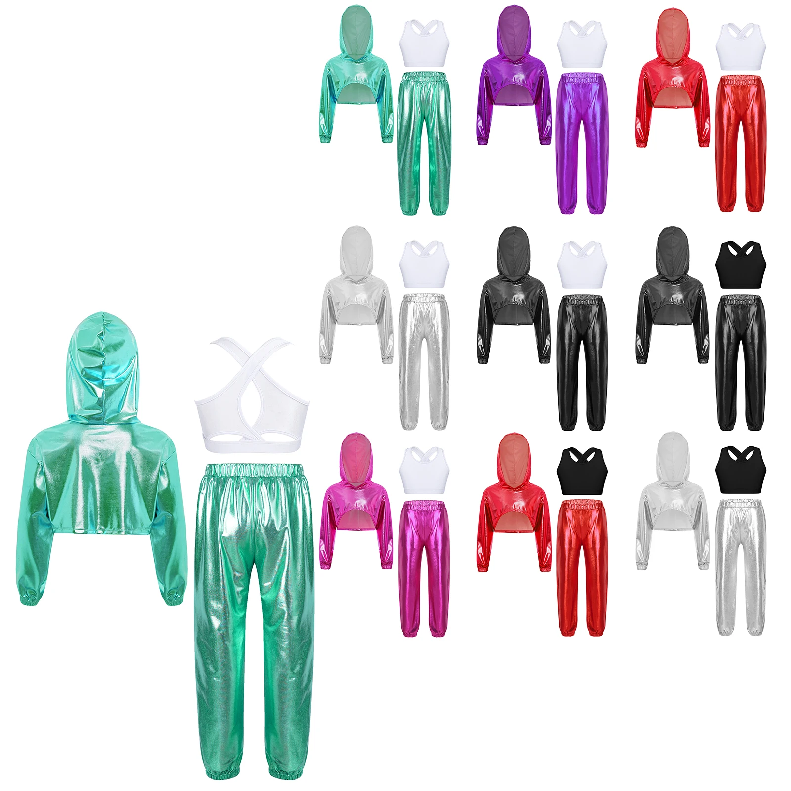 Hip Hop Girls Fashion Clothing Jazz Dance Costumes Hoodie Vest Pants Sets Kids Sports Set Modern Dance Performance Street Wear