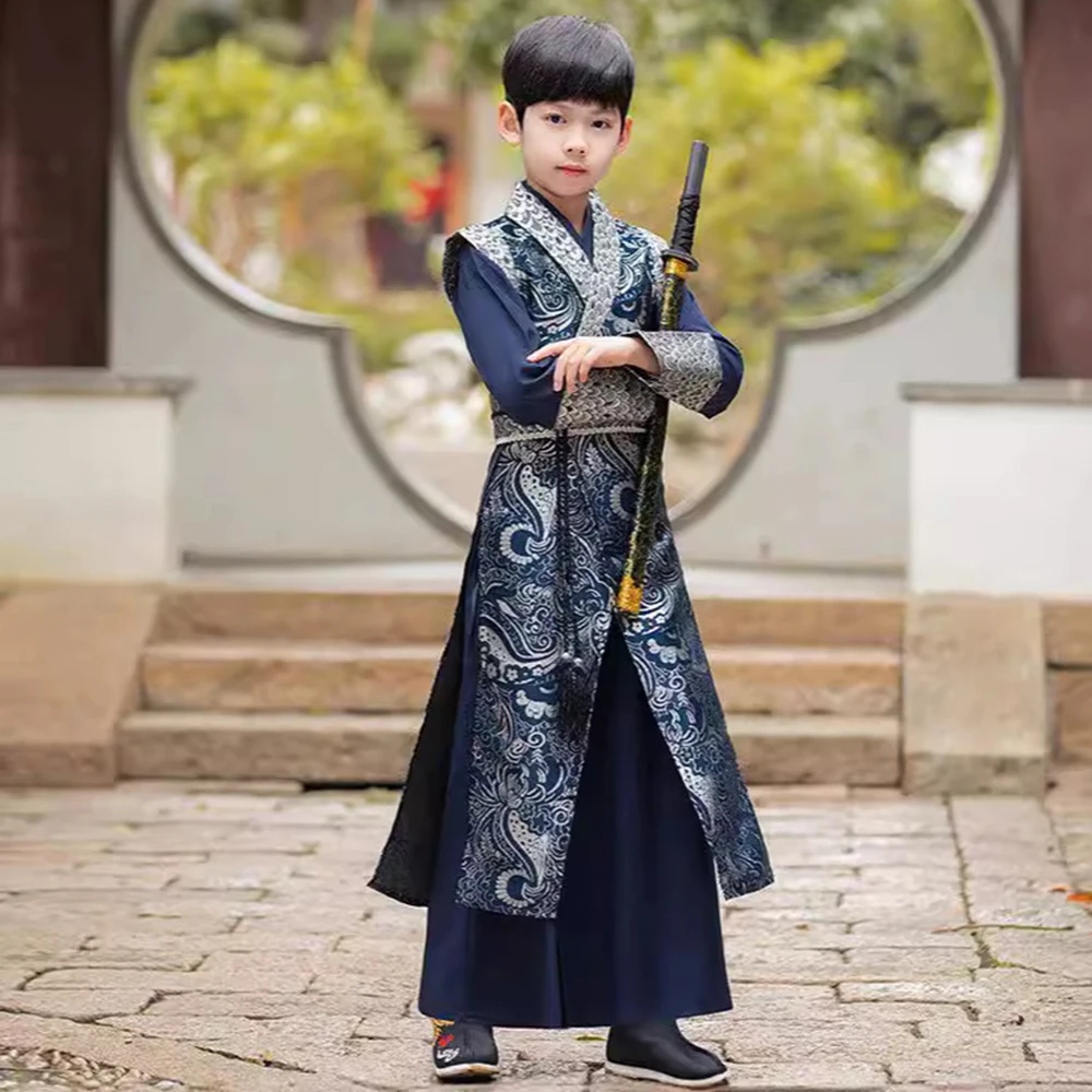 Children Chinese Original Hanfu Tang Suit Traditional Boys Cosplay Ancient Chinese Swordsman Warrior Hero Knight-Errant Costume