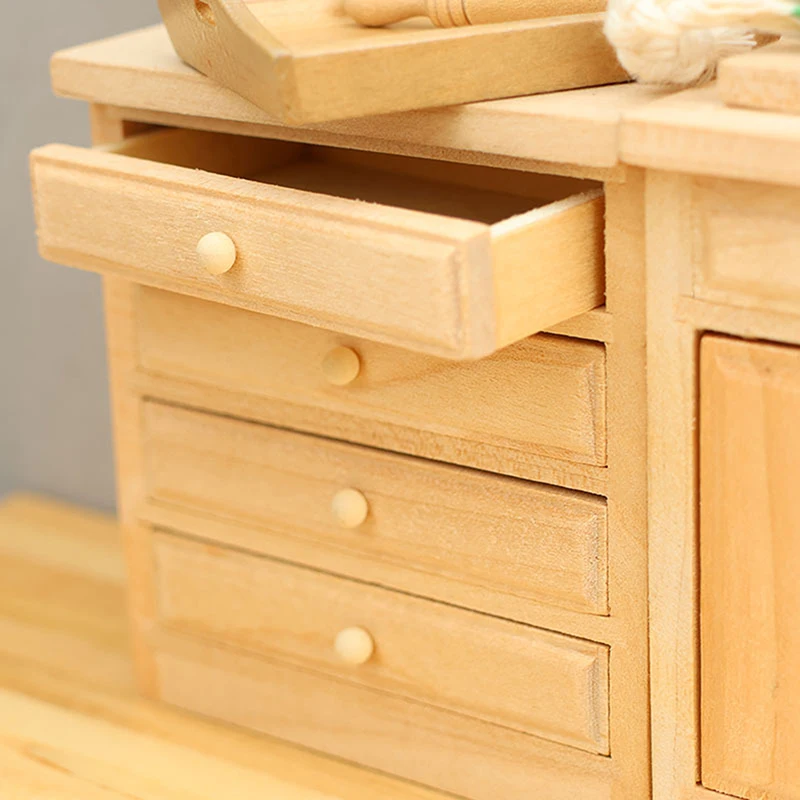 Dollhouse Wooden Vintage Cabinet Sink Drawer Cabinet Mini Cabinet Shelf Legs Cupboard Model Dollhouse Furniture Decor DIY Toys