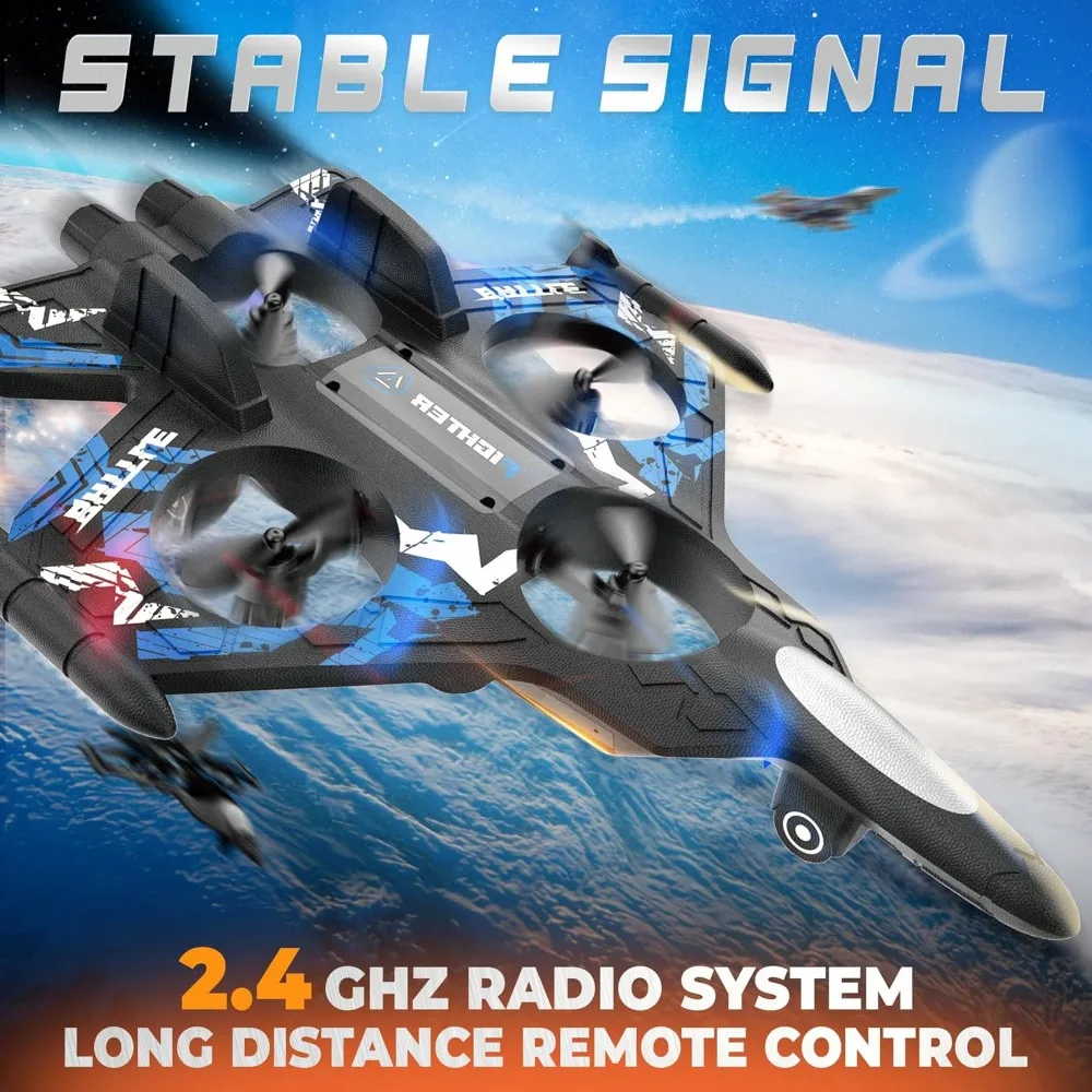 BEZGAR Дроны для детей: радиоуправляемый самолет 2,4 ГГц, самолет с дистанционным управлением, радиоуправляемый вертолет, 360° °   Откидной истребитель со светодиодной подсветкой
