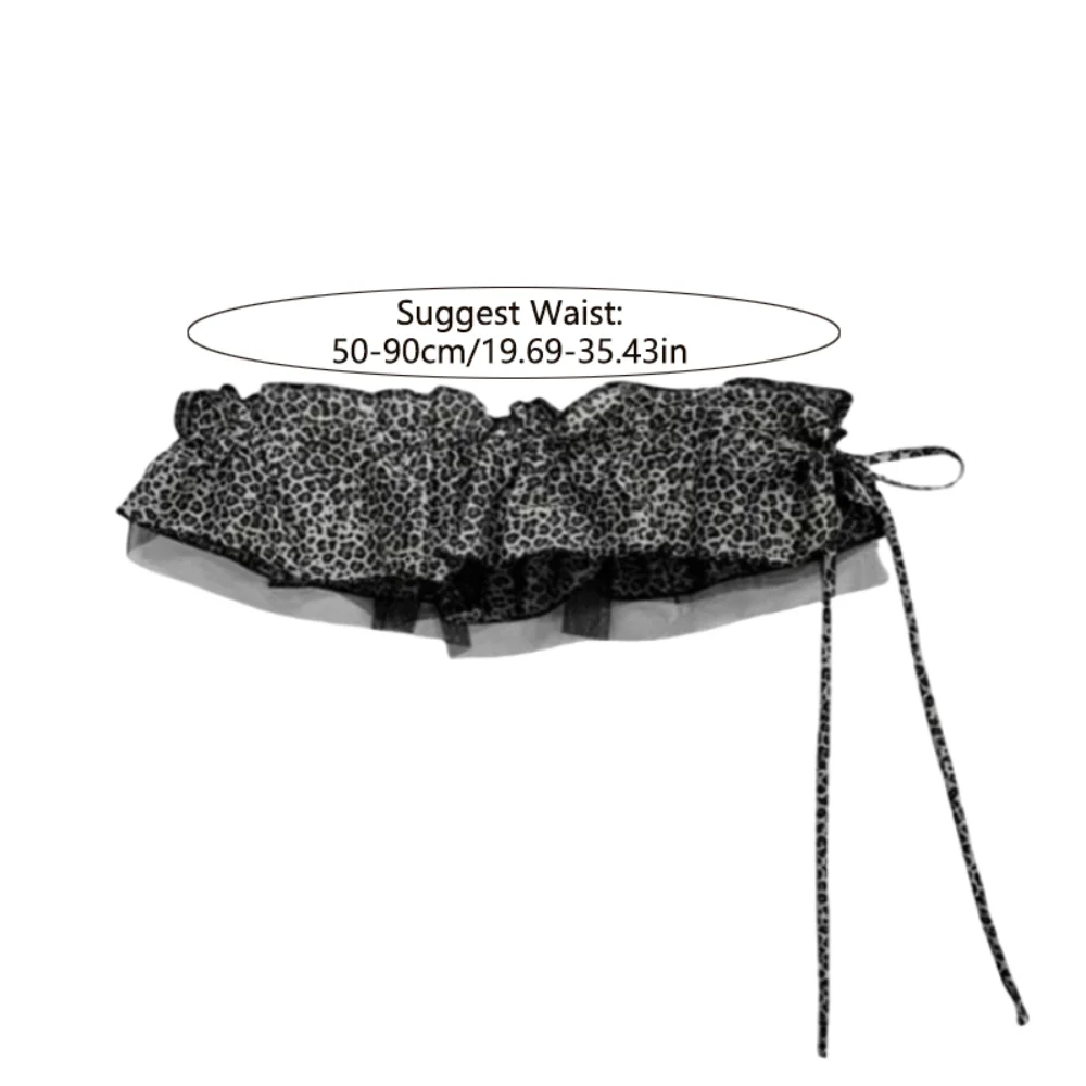 Hip-Hopเสือดาวพิมพ์สะโพกผ้าพันคอกระโปรงเสื้อExtenderตาข่ายRuffled Edgeเข็มขัดหวานY2Kชั้นชุดเข็มขัดกางเกงยีนส์Decor