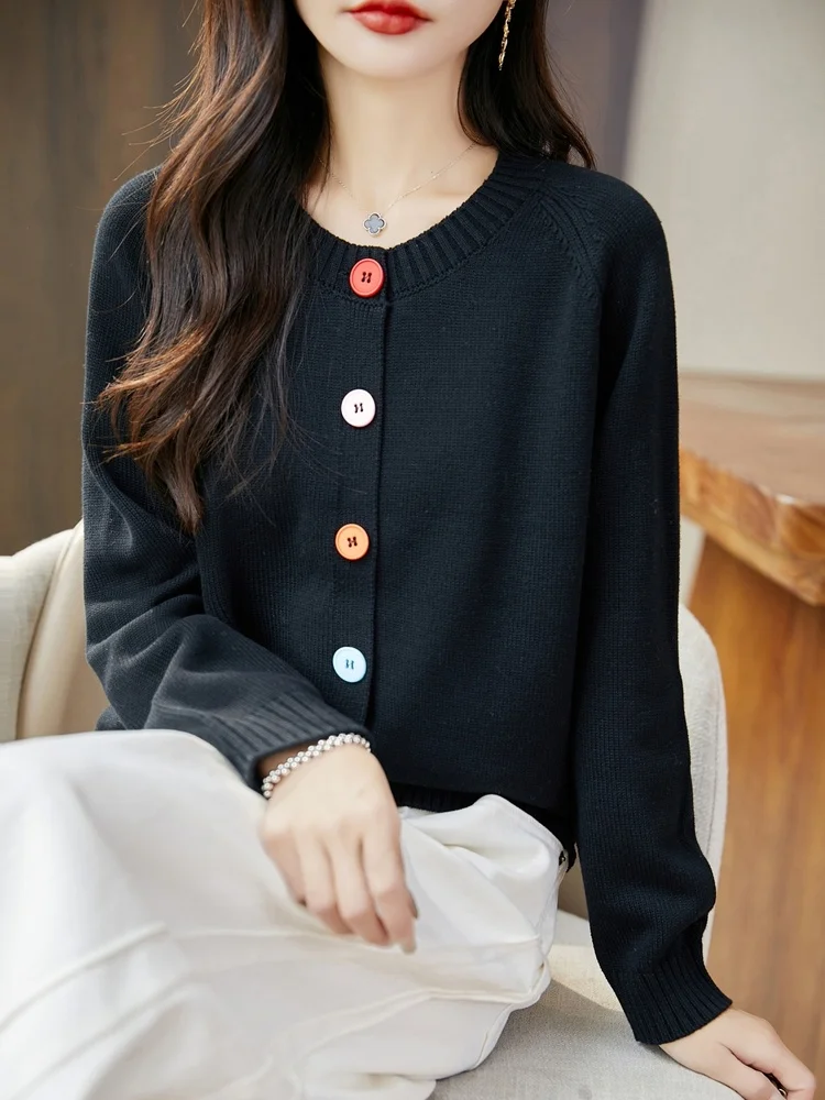 

Faionable Knitted Pure Cotton round Ne Open Cardigan Women's Sweater Jaet Loose Thi Warm Autumn Winter New Arrival