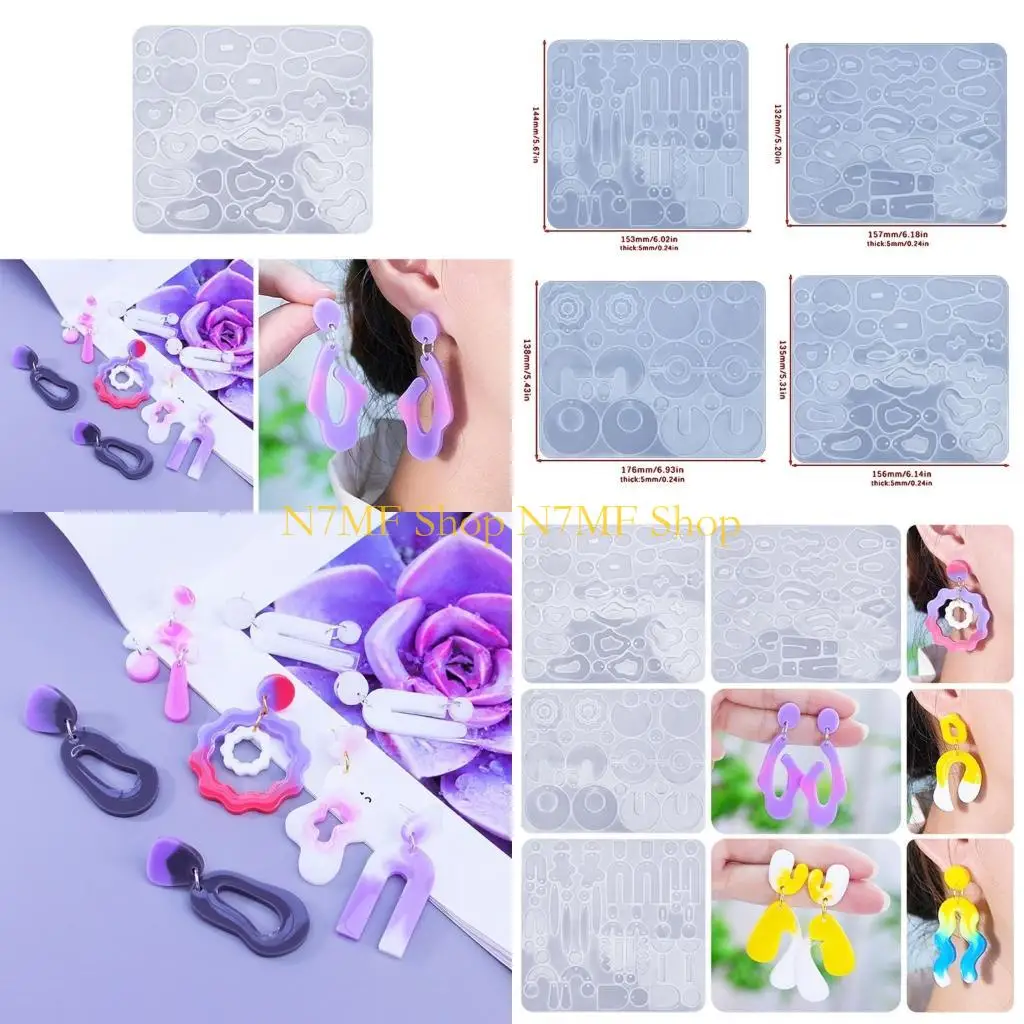 

N7MF 4Pcs Earrings Silicone Mold Ear Drops Crystal Epoxy Resin Mould Irregular DIY Dangle Ear Jewelry Making Tools for Party