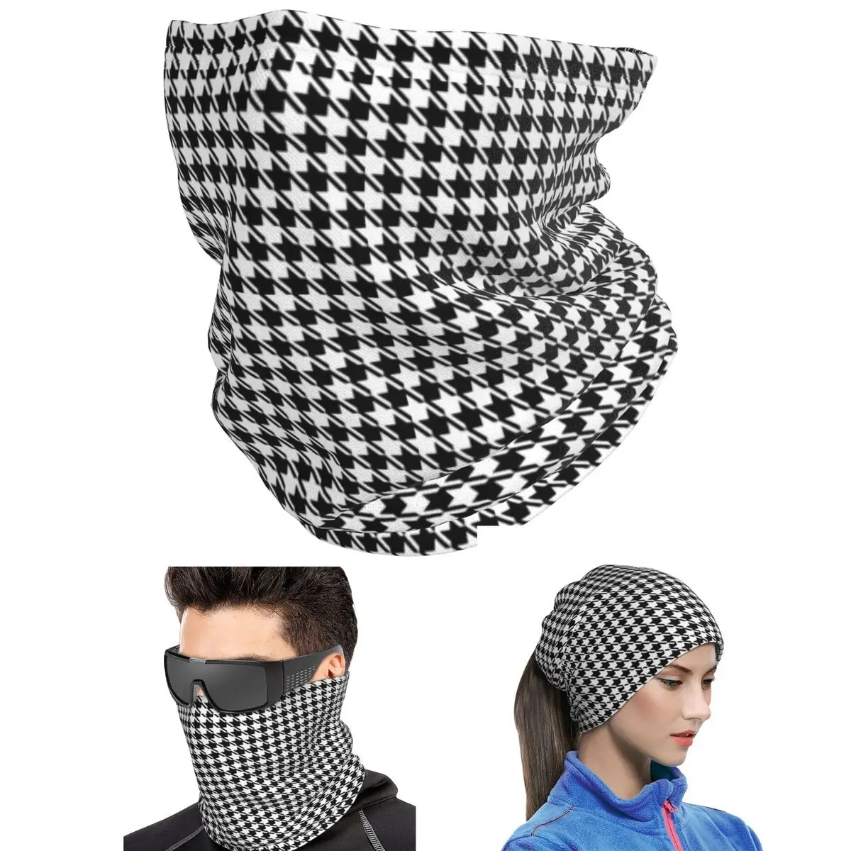 Houndstooth Black And White Pattern Bandana Neck Gaiter Printed Magic Scarf Outdoor Sports Cycling Scarf Unisex Adult Windproof