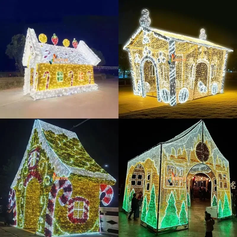 Custom Large 3D Candy House Outdoor Decor IP65 Rated for Christmas Halloween Theme Mall Park View