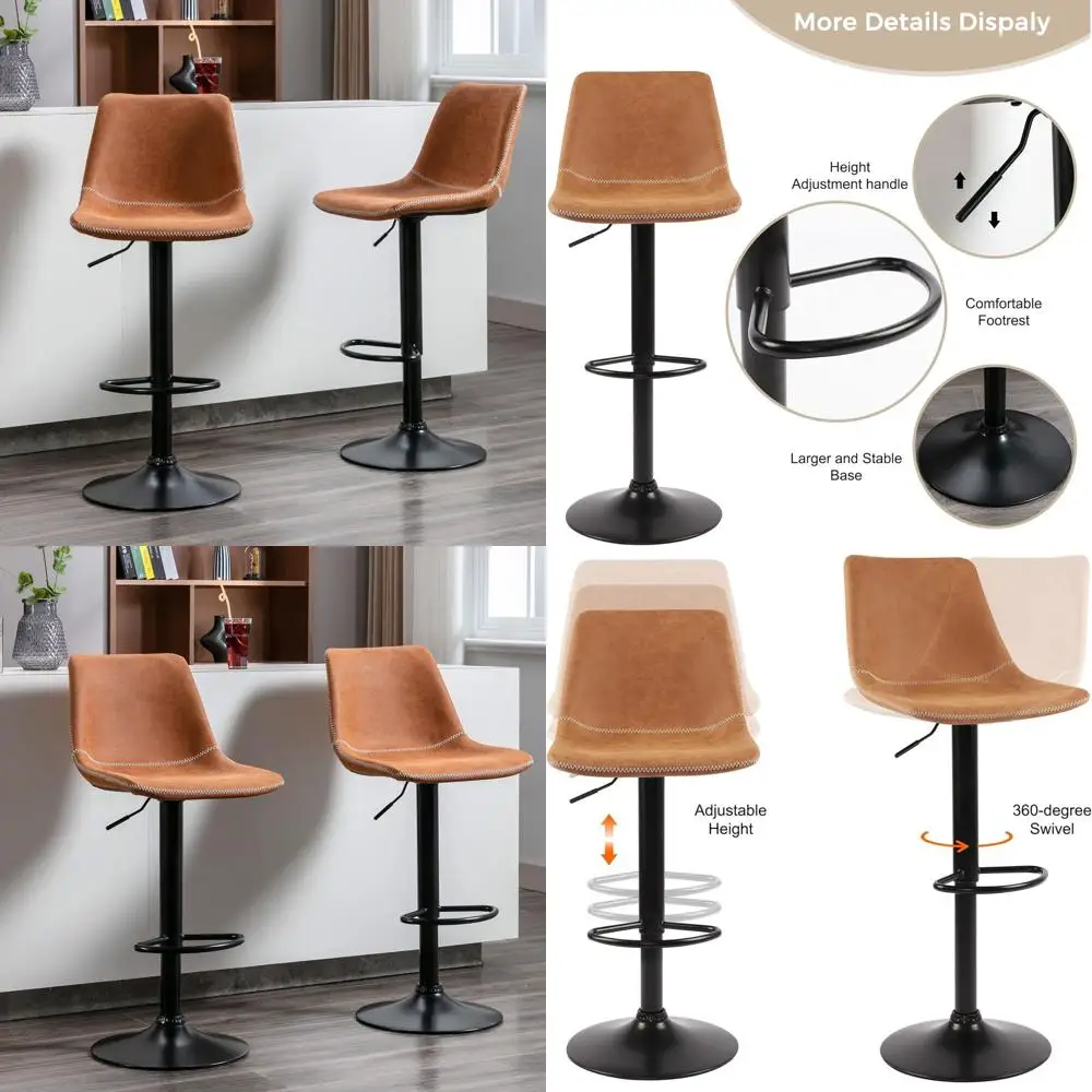 Rétro Marron 360 °   Tabourets de bar pivotants à hauteur de comptoir, ensemble de 2