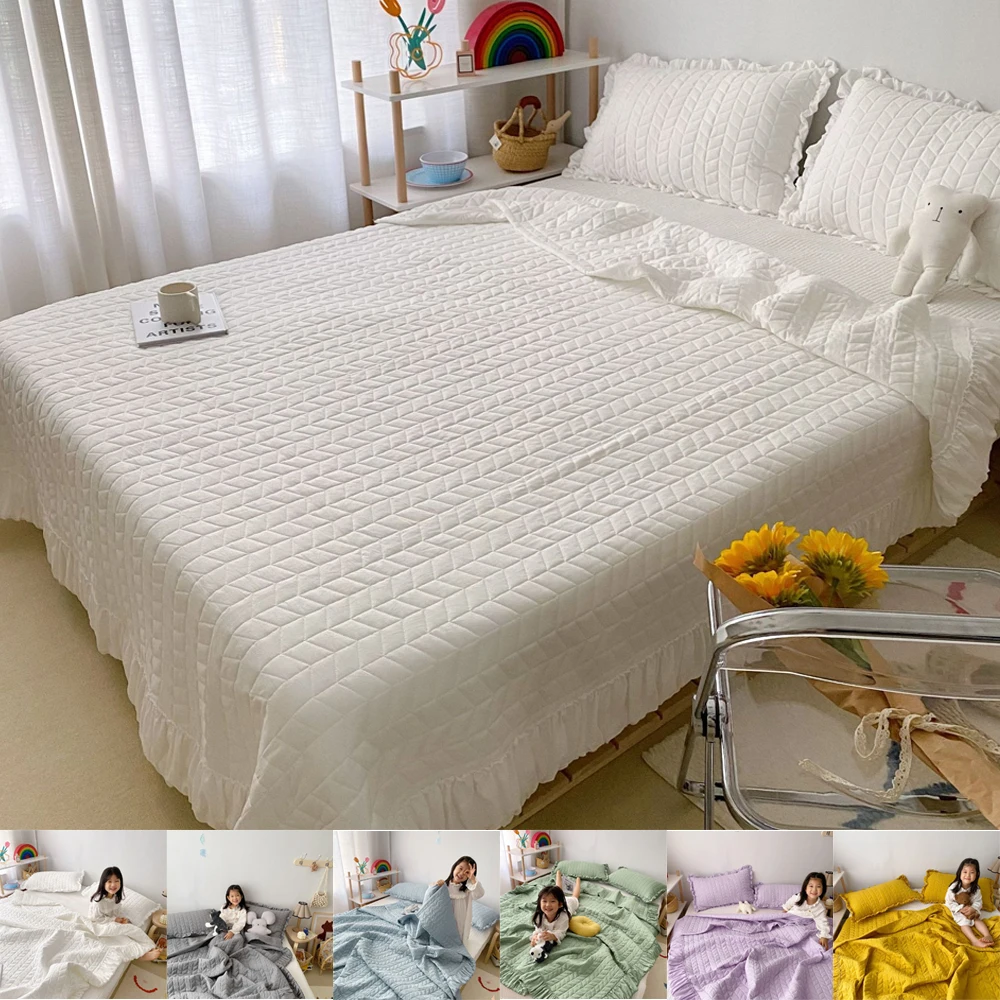 

Korean Ruffles Quilted Summer Comforter Set or Single Quilt High Quality Princess Pleated Quilts Soft Skin-friendly Thin Blanket