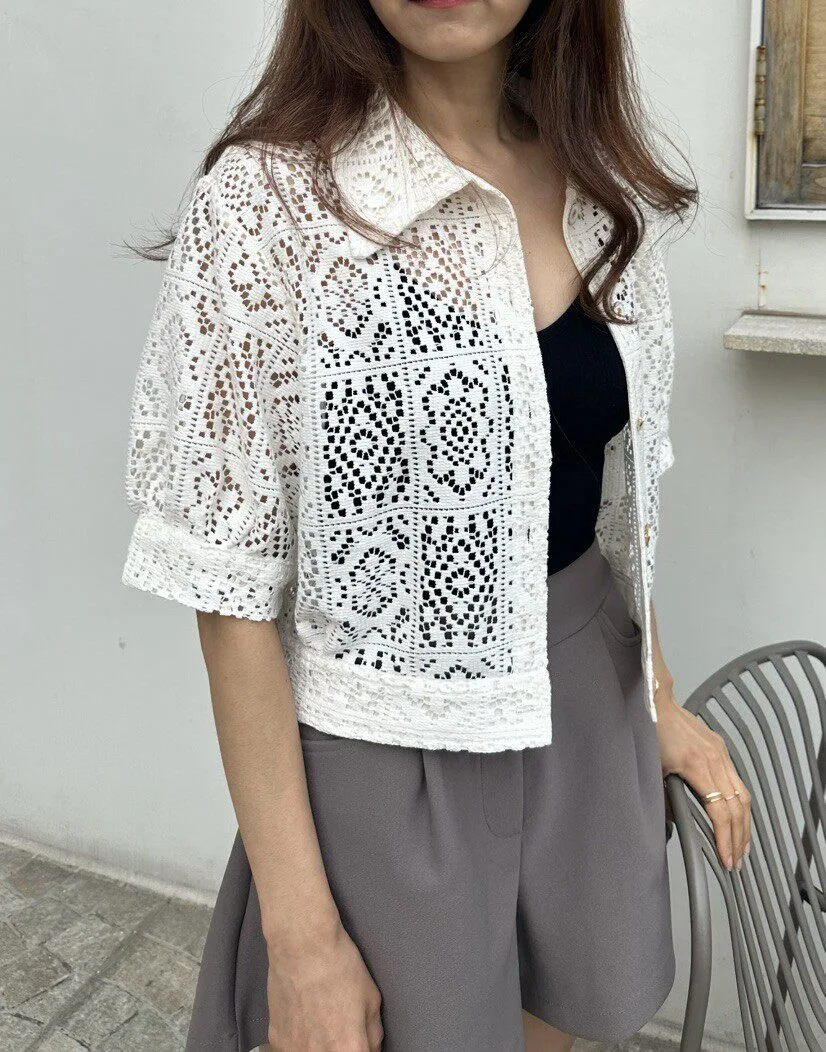 

East Gate Women's Short Sleeve Shirt Floral Hook Hollow out Collar Slimming Top Breathable Cotton Polyester Blend Summer...
