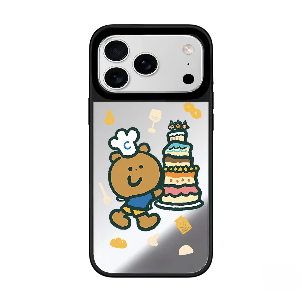 

Cute Dessert Bear Mirror Surface Black Border Magnetic Phone Case for IPhone 17 16 15 14 13 12 Pro Max Cover