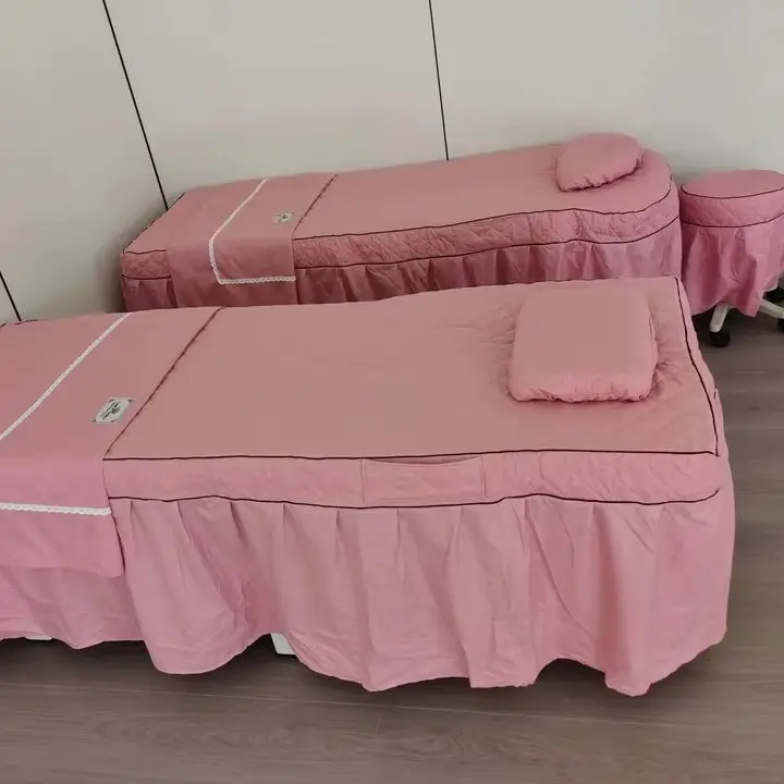 Solid Beauty Salon Bedding Set, Skin-friendly Bed Covers, Massage Spa Bedskirt, Stoolcover, Pillowcase, Quilt Cover Sets, 4Pcs